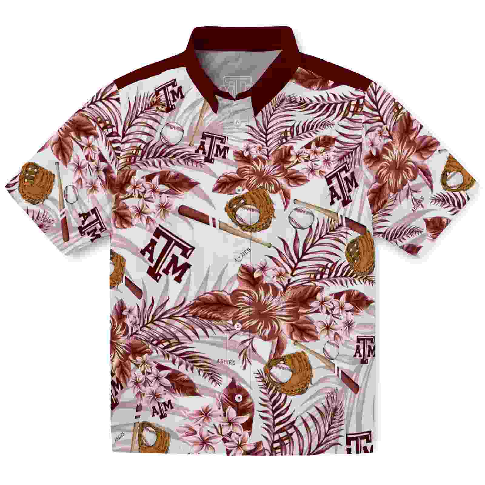 Custom Texas A&M Aggies Floral Baseball Maroon White Hawaiian Shirt