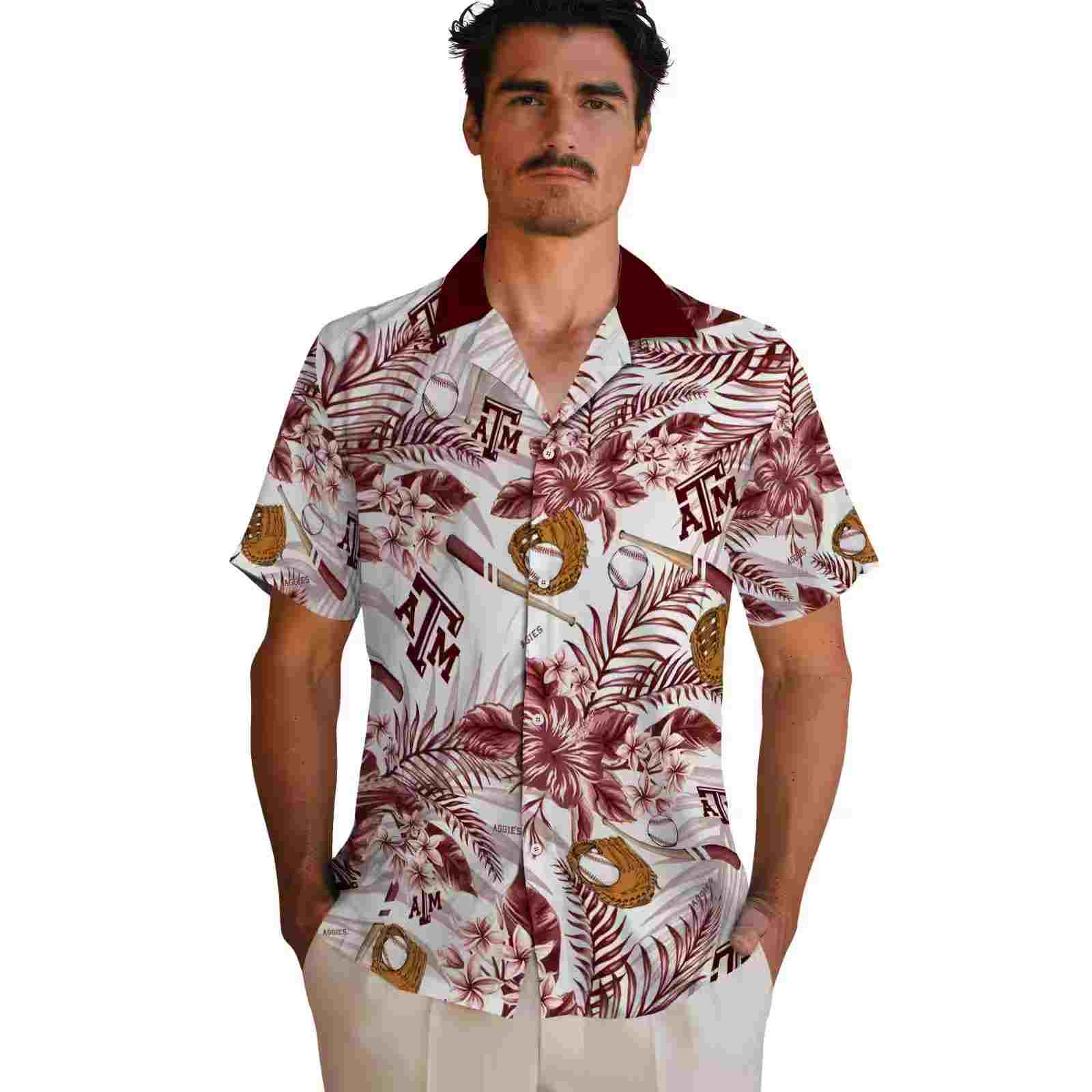 custom texas am aggies floral baseball maroon white hawaiian shirt fashion forward