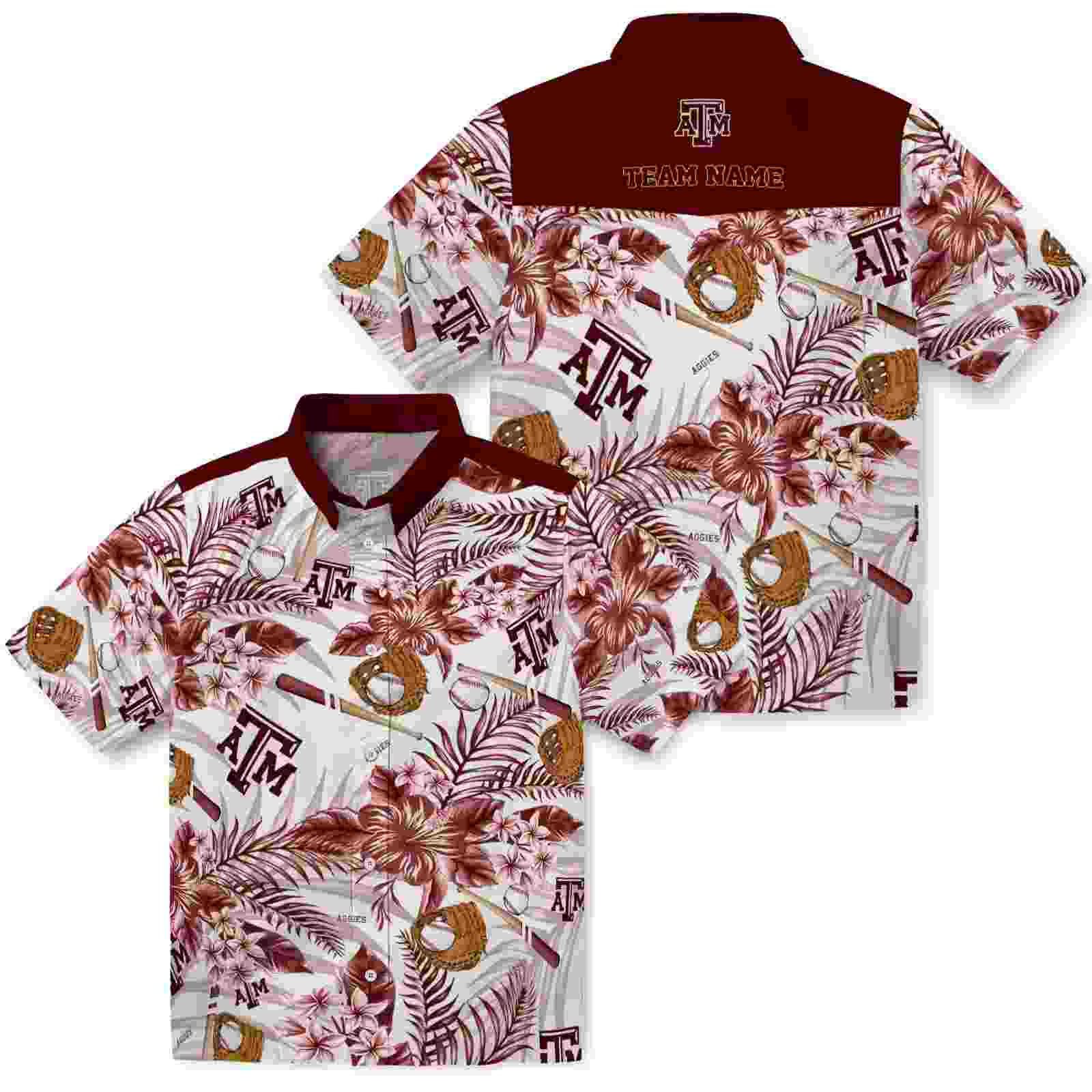 custom texas am aggies floral baseball maroon white hawaiian shirt high quality