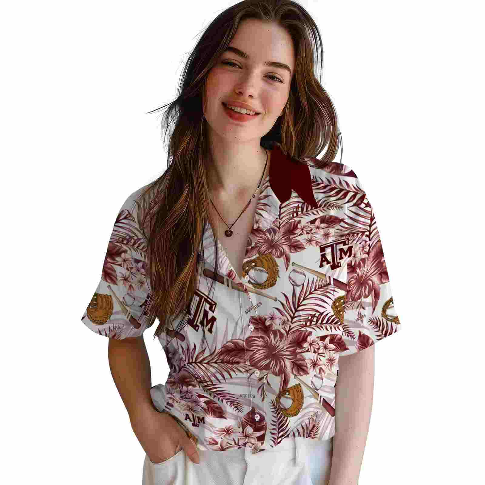 custom texas am aggies floral baseball maroon white hawaiian shirt latest model