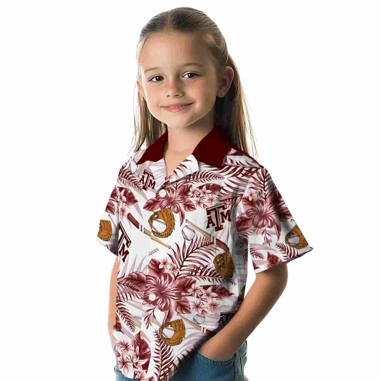 custom texas am aggies floral baseball maroon white hawaiian shirt premium grade