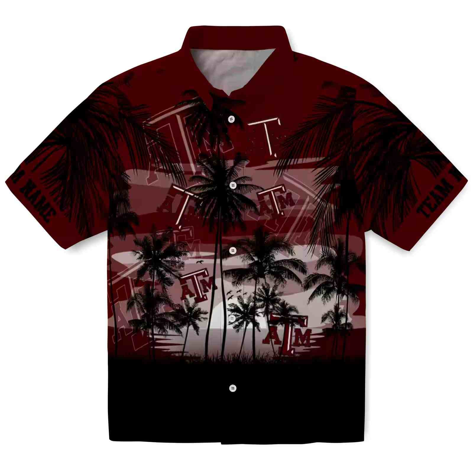 Custom Texas A&M Aggies Sunset Scene Maroon Black Hawaiian Shirt