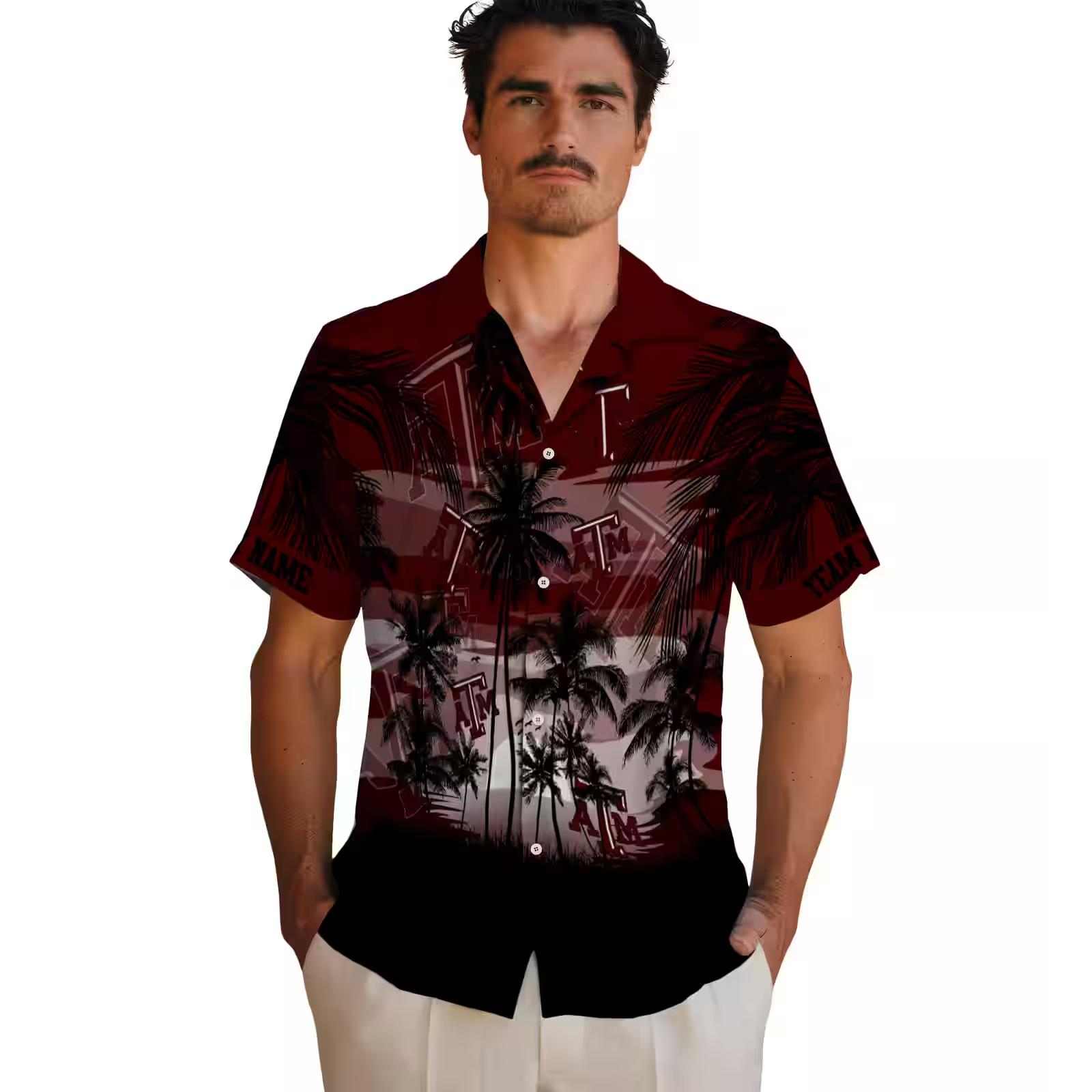 custom texas am aggies sunset scene maroon black hawaiian shirt fashion forward