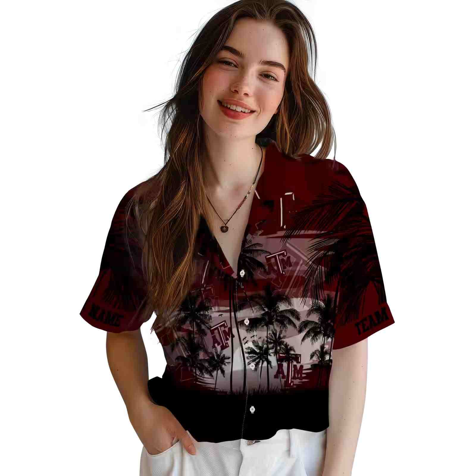 custom texas am aggies sunset scene maroon black hawaiian shirt latest model