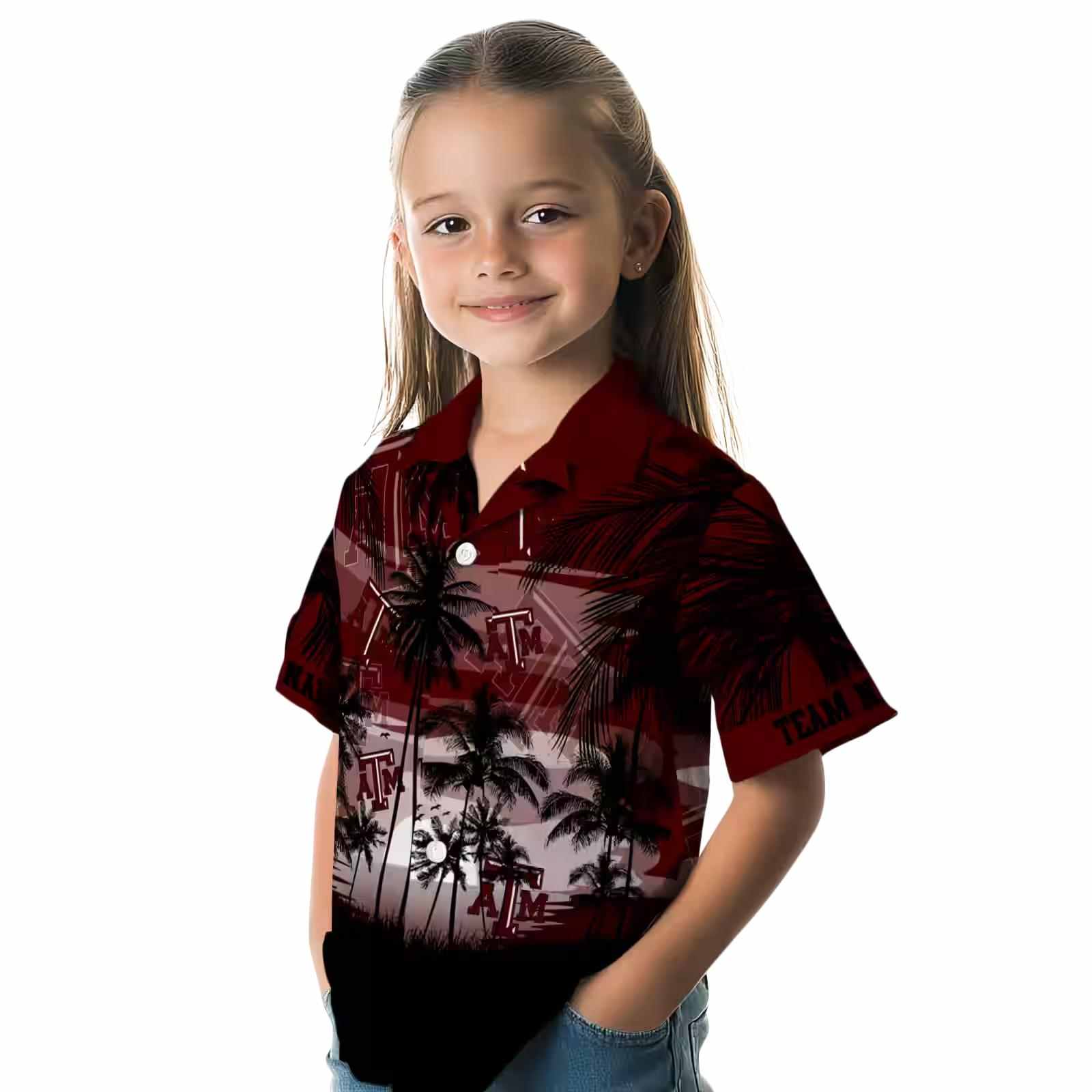 custom texas am aggies sunset scene maroon black hawaiian shirt premium grade