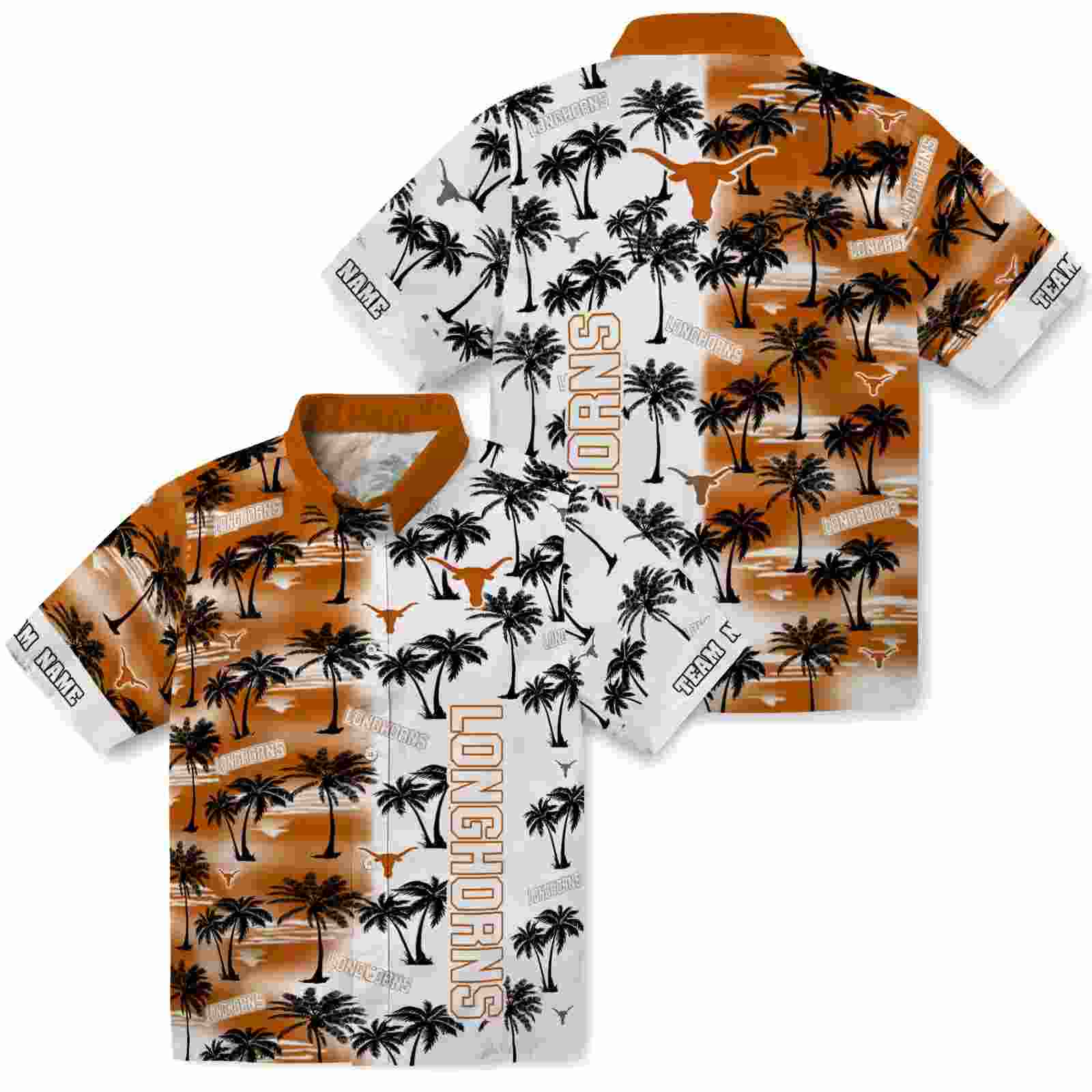 custom texas longhorns palm silhouettes orange hawaiian shirt high quality