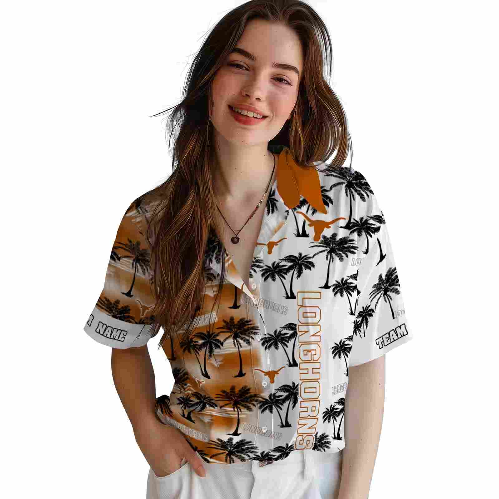 custom texas longhorns palm silhouettes orange hawaiian shirt latest model