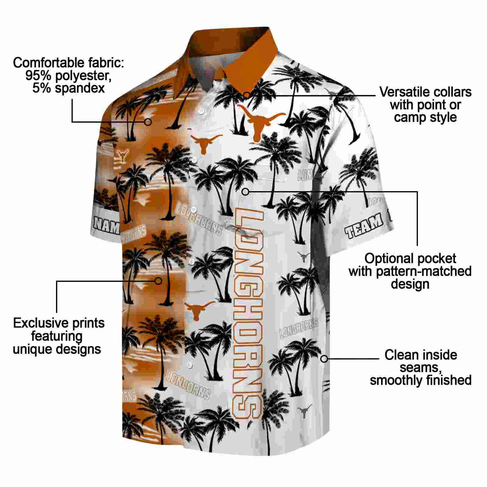 custom texas longhorns palm silhouettes orange hawaiian shirt new arrival