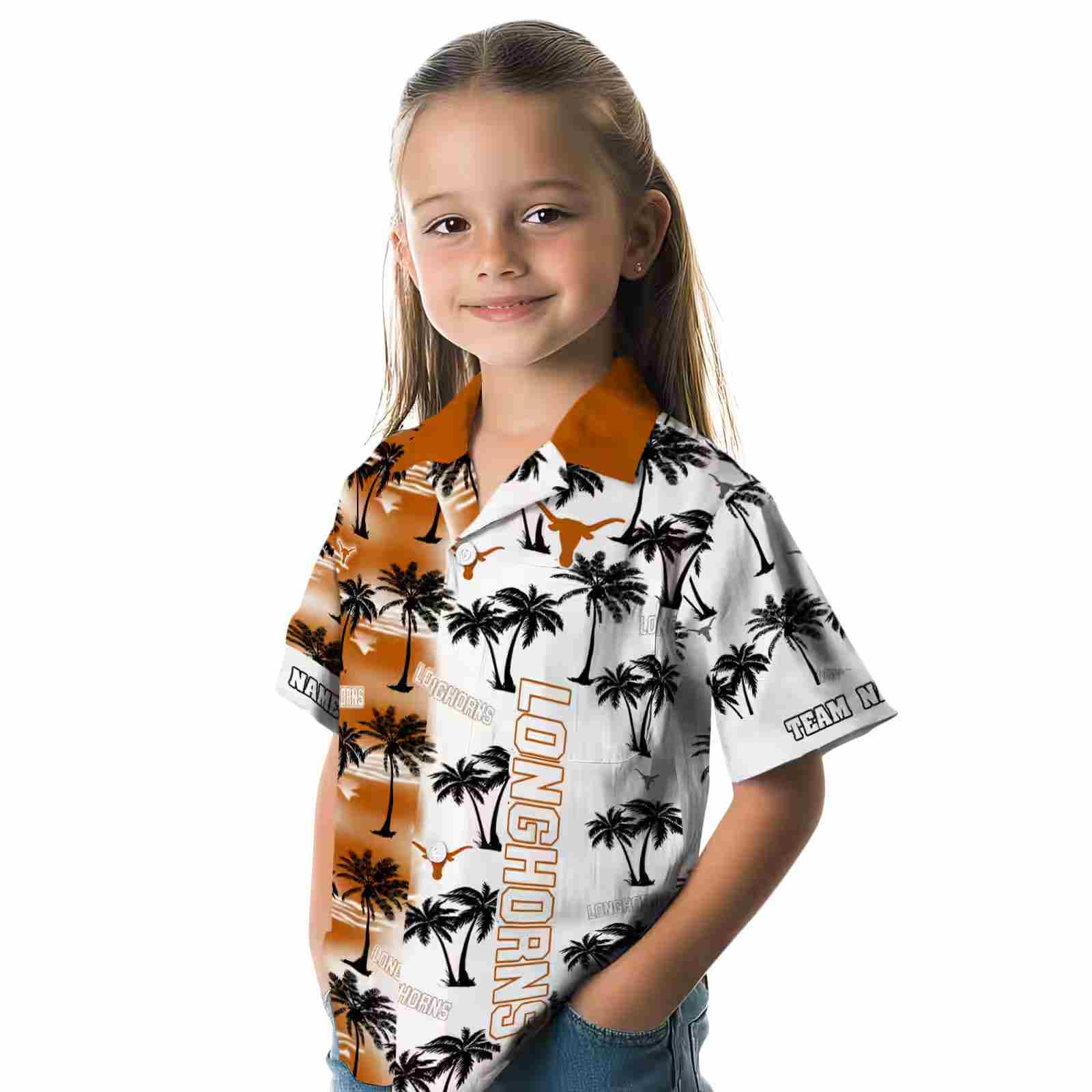 custom texas longhorns palm silhouettes orange hawaiian shirt premium grade