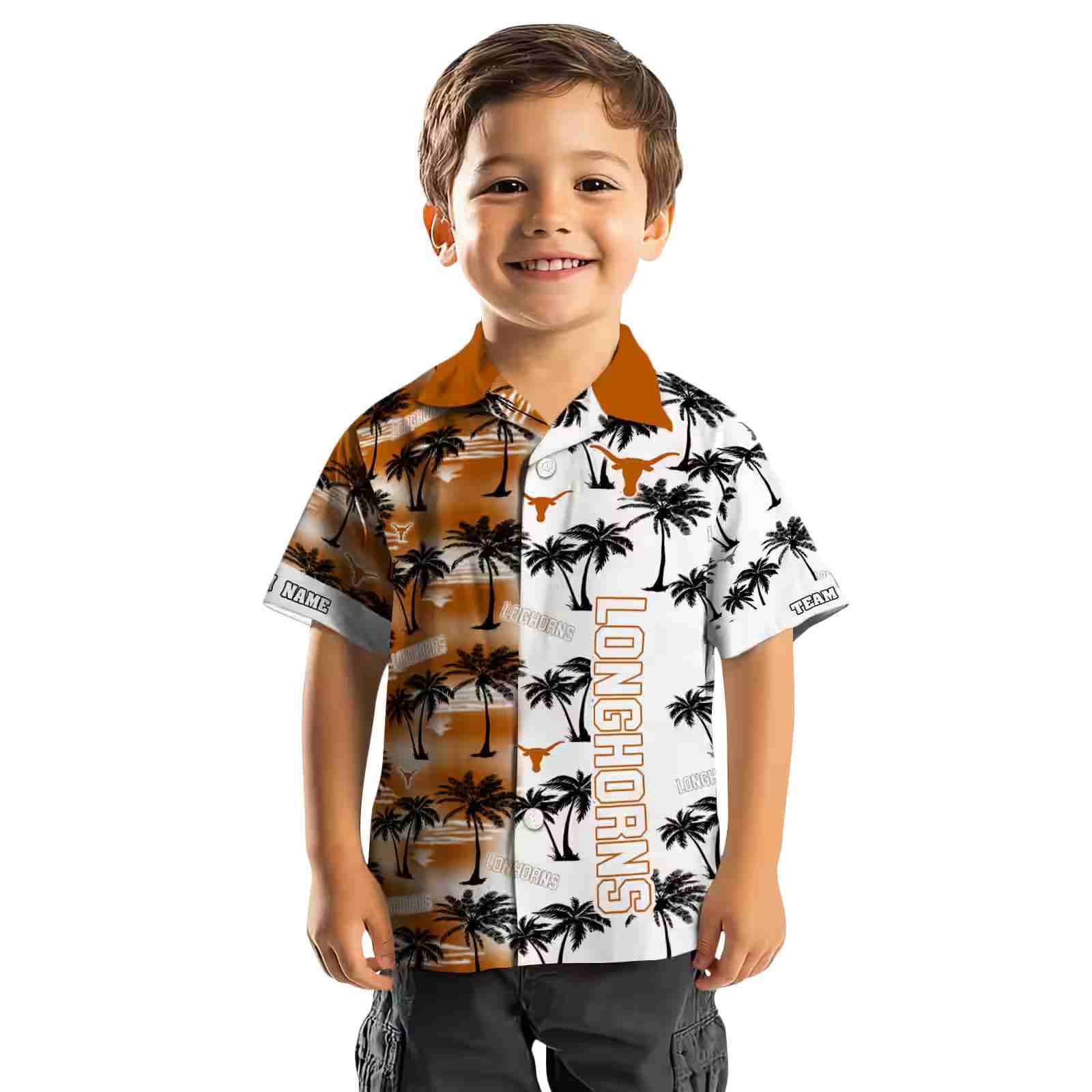 custom texas longhorns palm silhouettes orange hawaiian shirt top rated