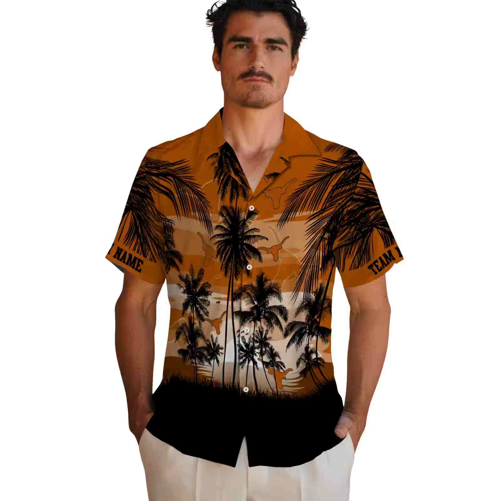 custom texas longhorns sunset scene orange black hawaiian shirt fashion forward