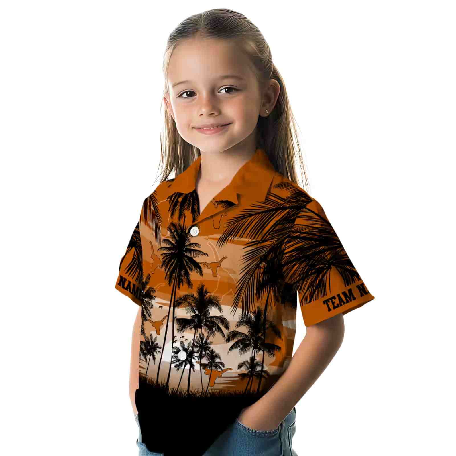 custom texas longhorns sunset scene orange black hawaiian shirt premium grade