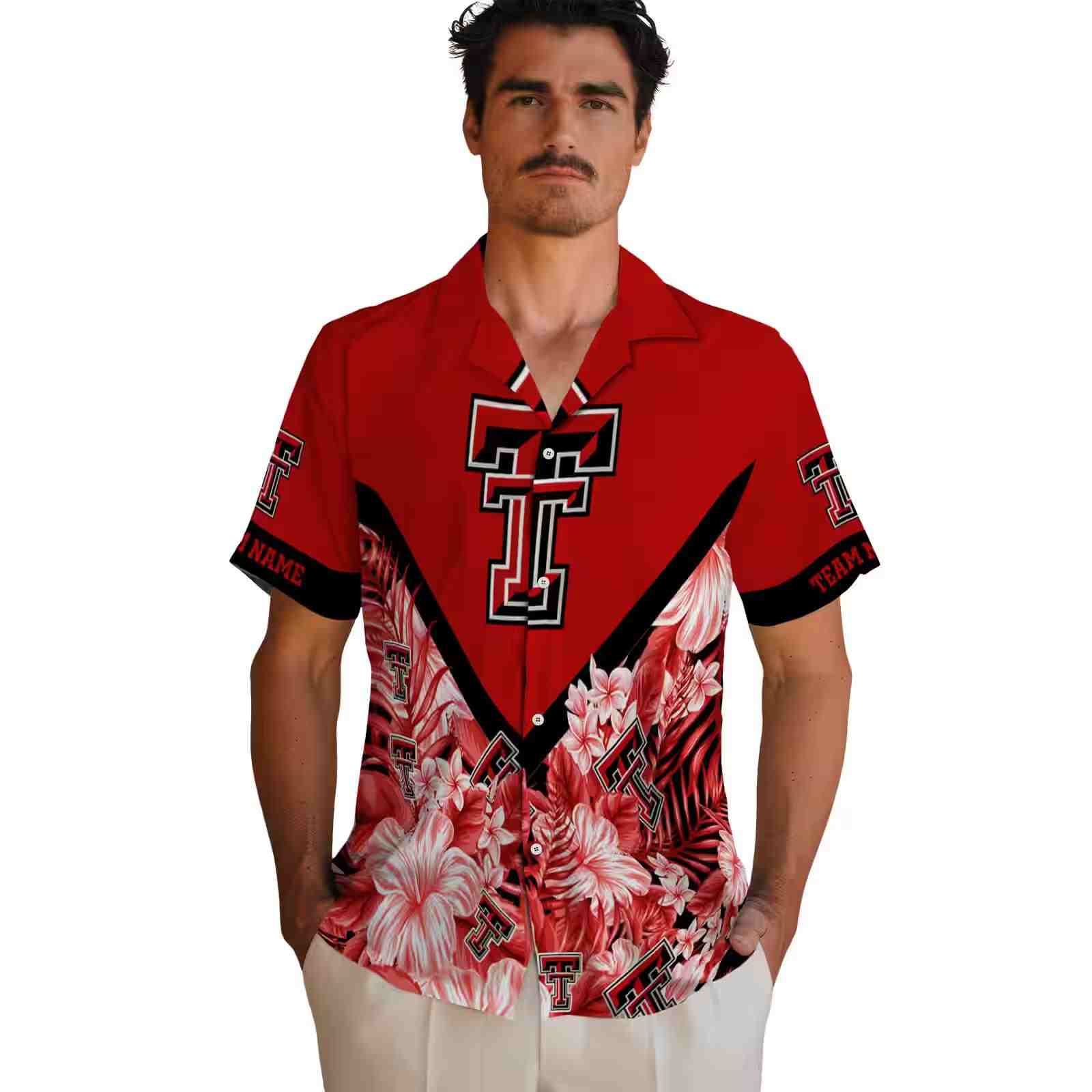 custom texas tech red raiders floral chevron red hawaiian shirt fashion forward