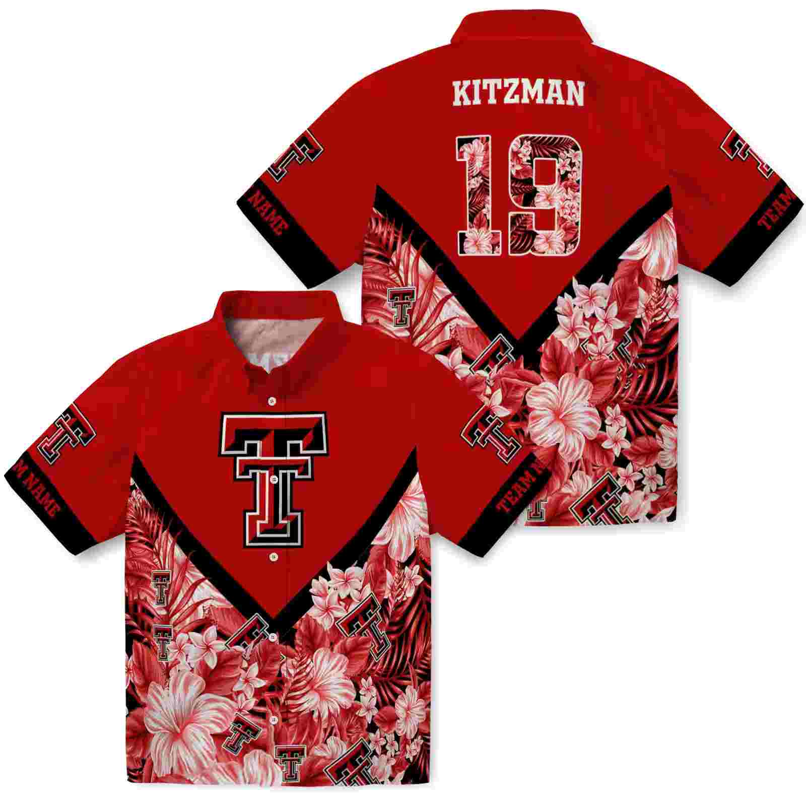 custom texas tech red raiders floral chevron red hawaiian shirt high quality