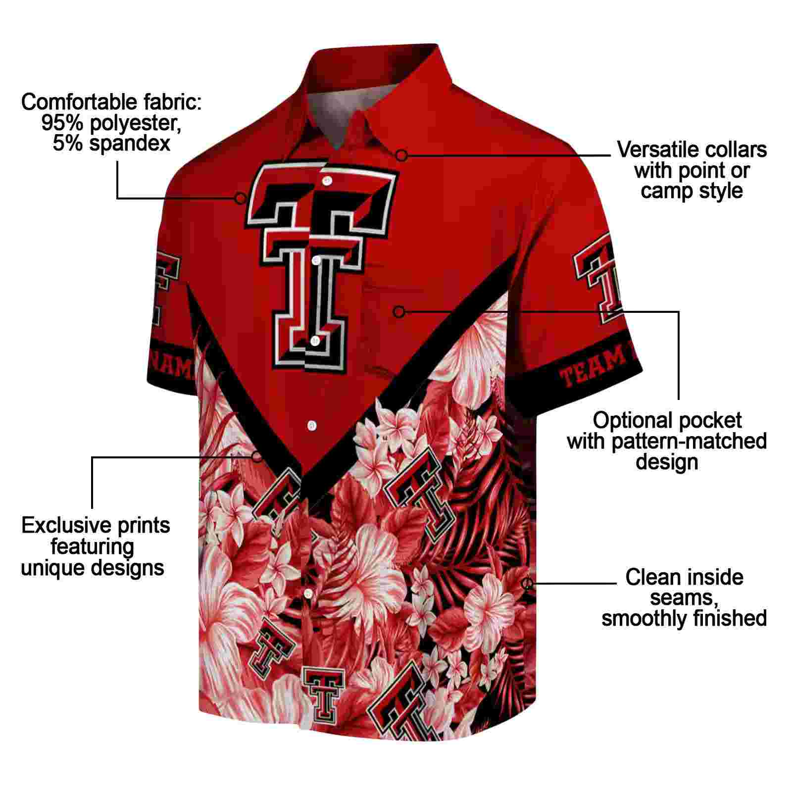 custom texas tech red raiders floral chevron red hawaiian shirt new arrival