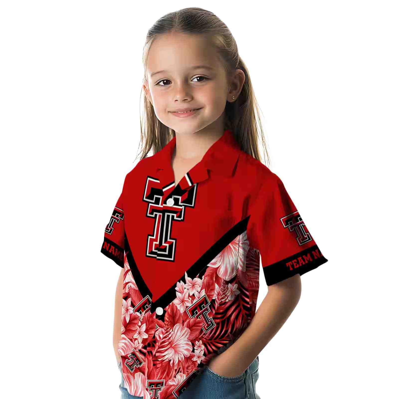 custom texas tech red raiders floral chevron red hawaiian shirt premium grade