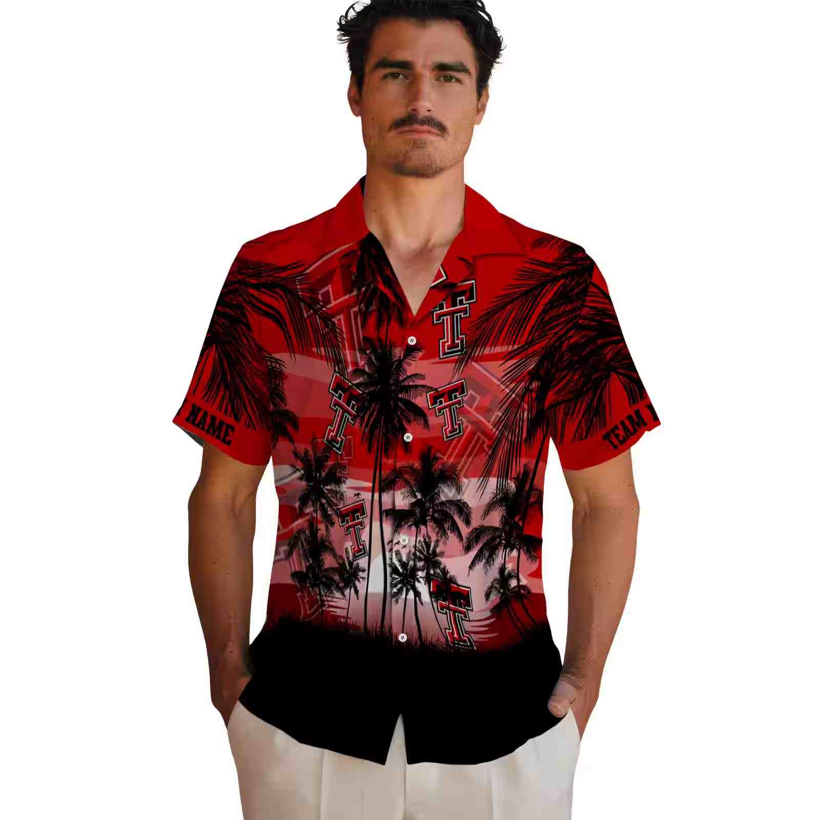 custom texas tech red raiders sunset scene red black hawaiian shirt fashion forward