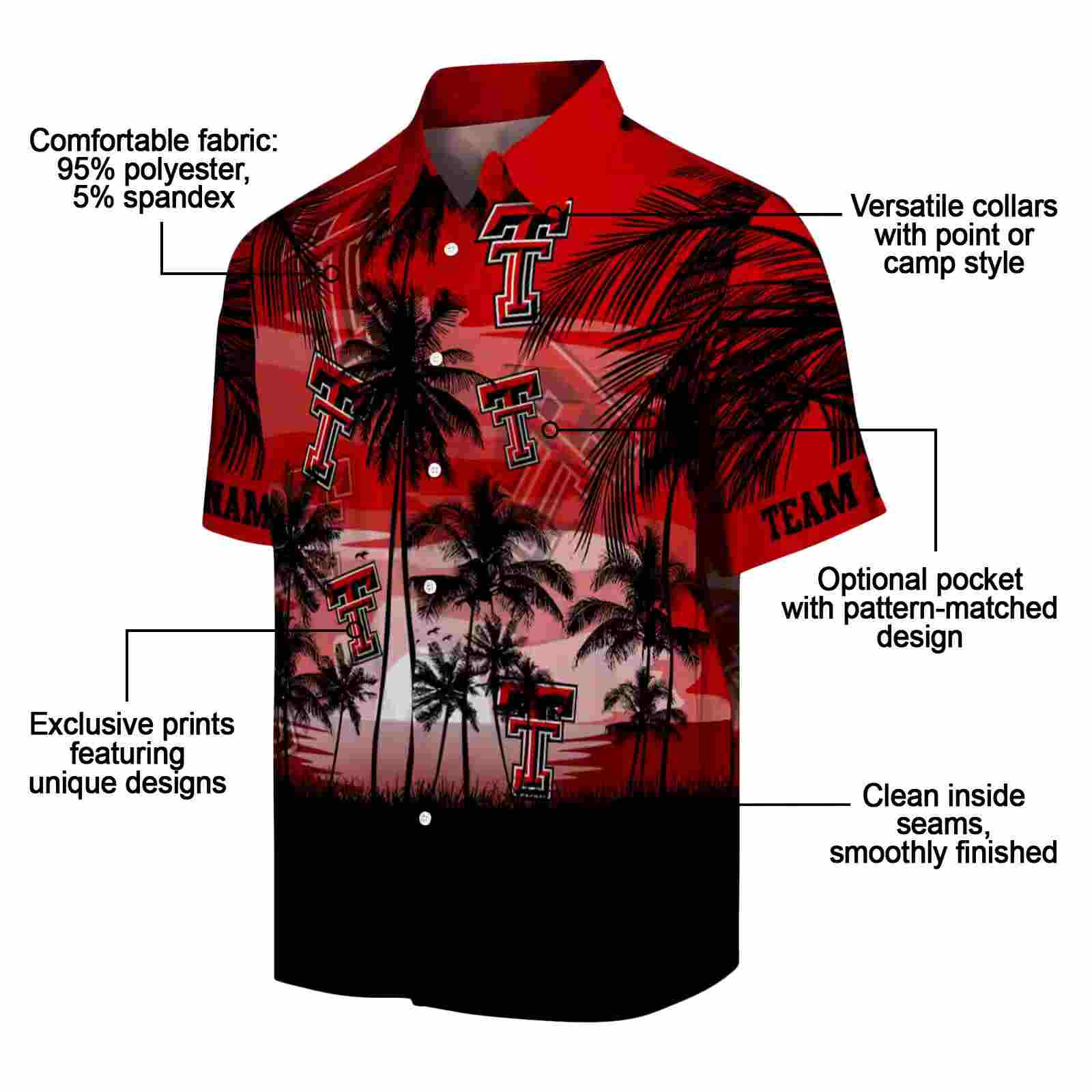 custom texas tech red raiders sunset scene red black hawaiian shirt new arrival