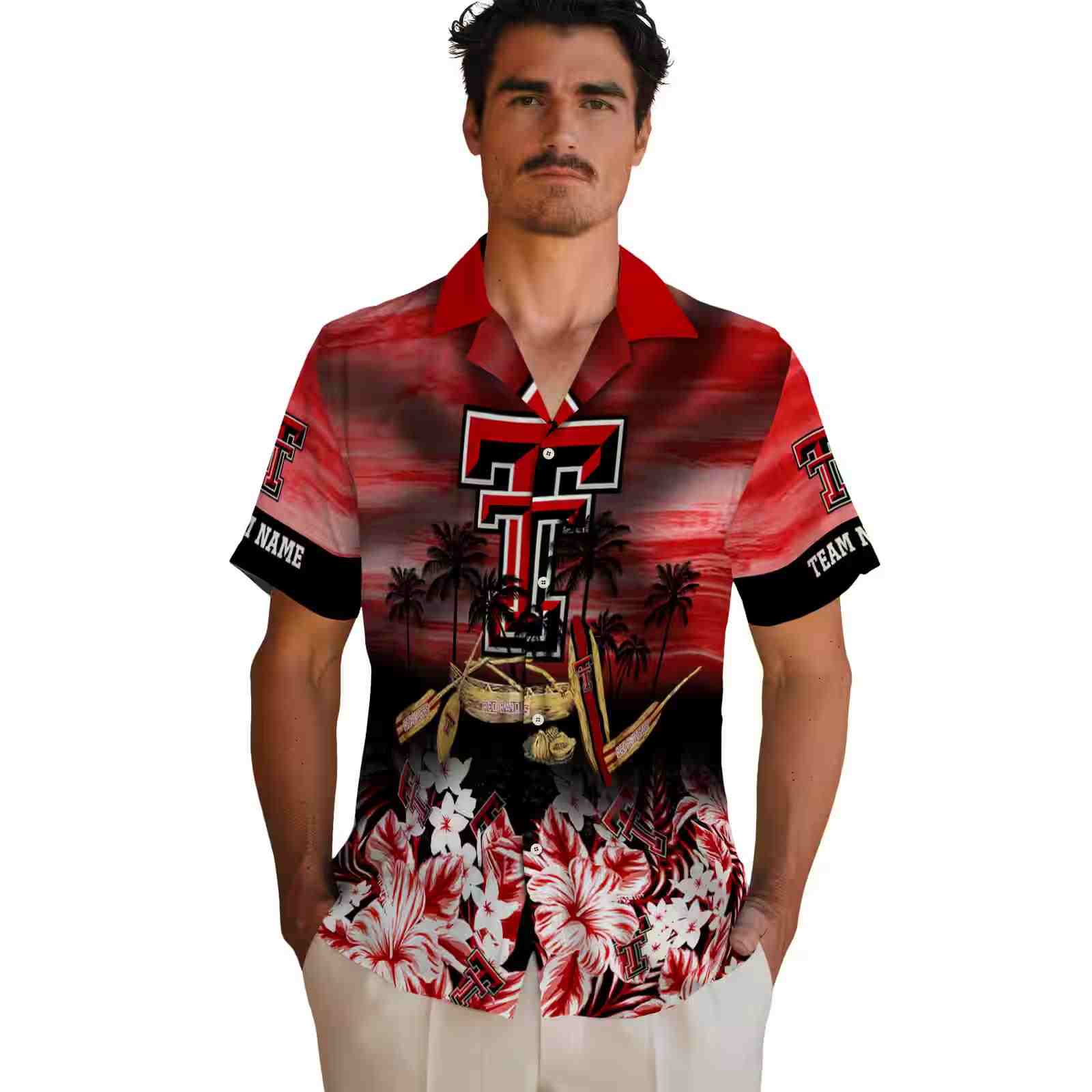 custom texas tech red raiders tropical canoe red hawaiian shirt fashion forward