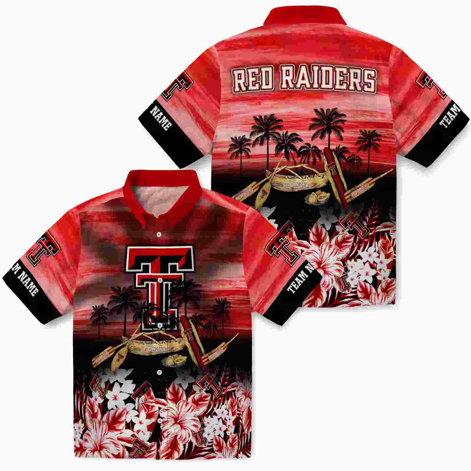 custom texas tech red raiders tropical canoe red hawaiian shirt high quality