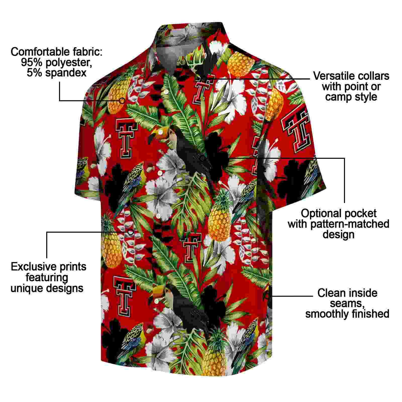 custom texas tech red raiders tropical toucan red green hawaiian shirt new arrival