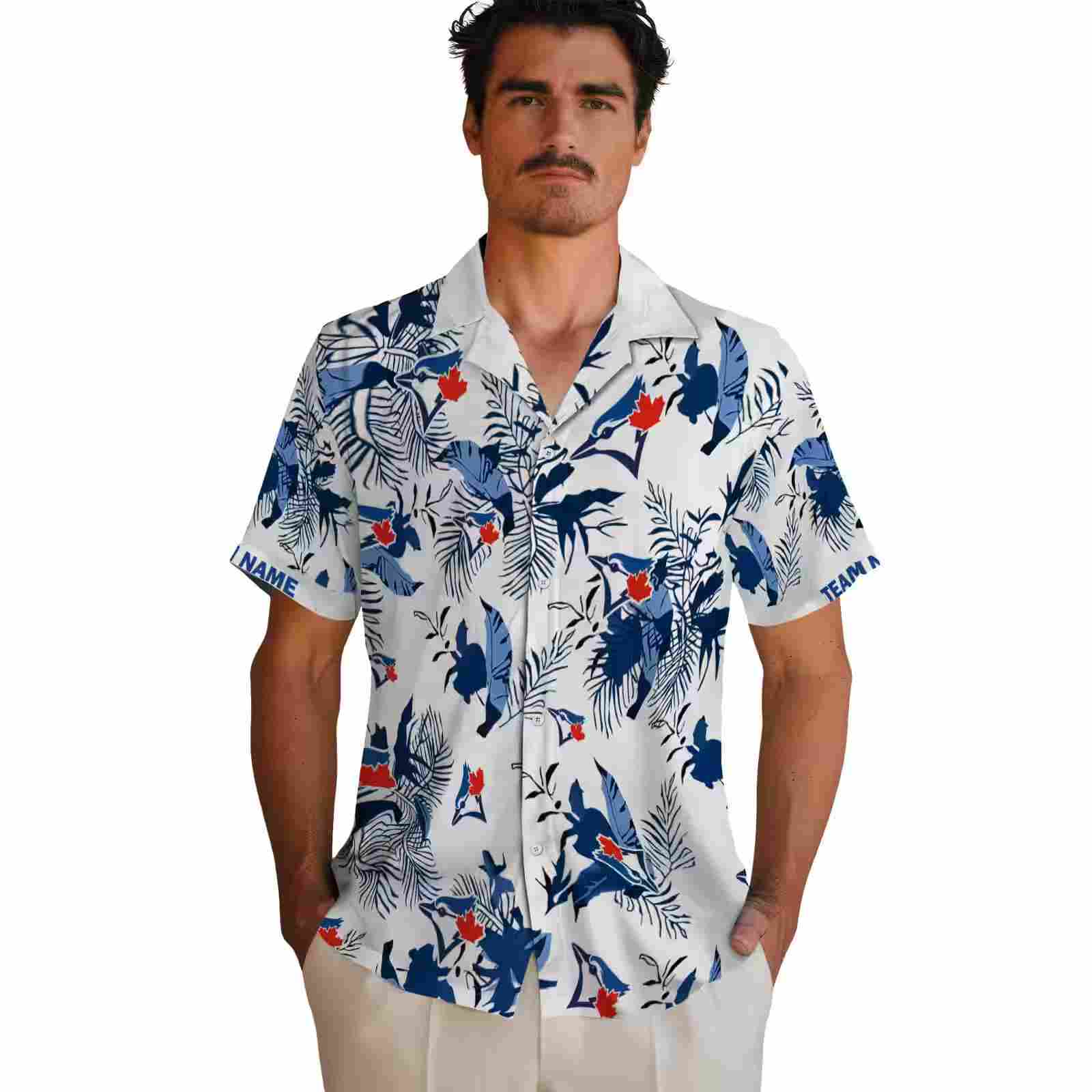 custom toronto blue jays botanical theme blue white hawaiian shirt fashion forward