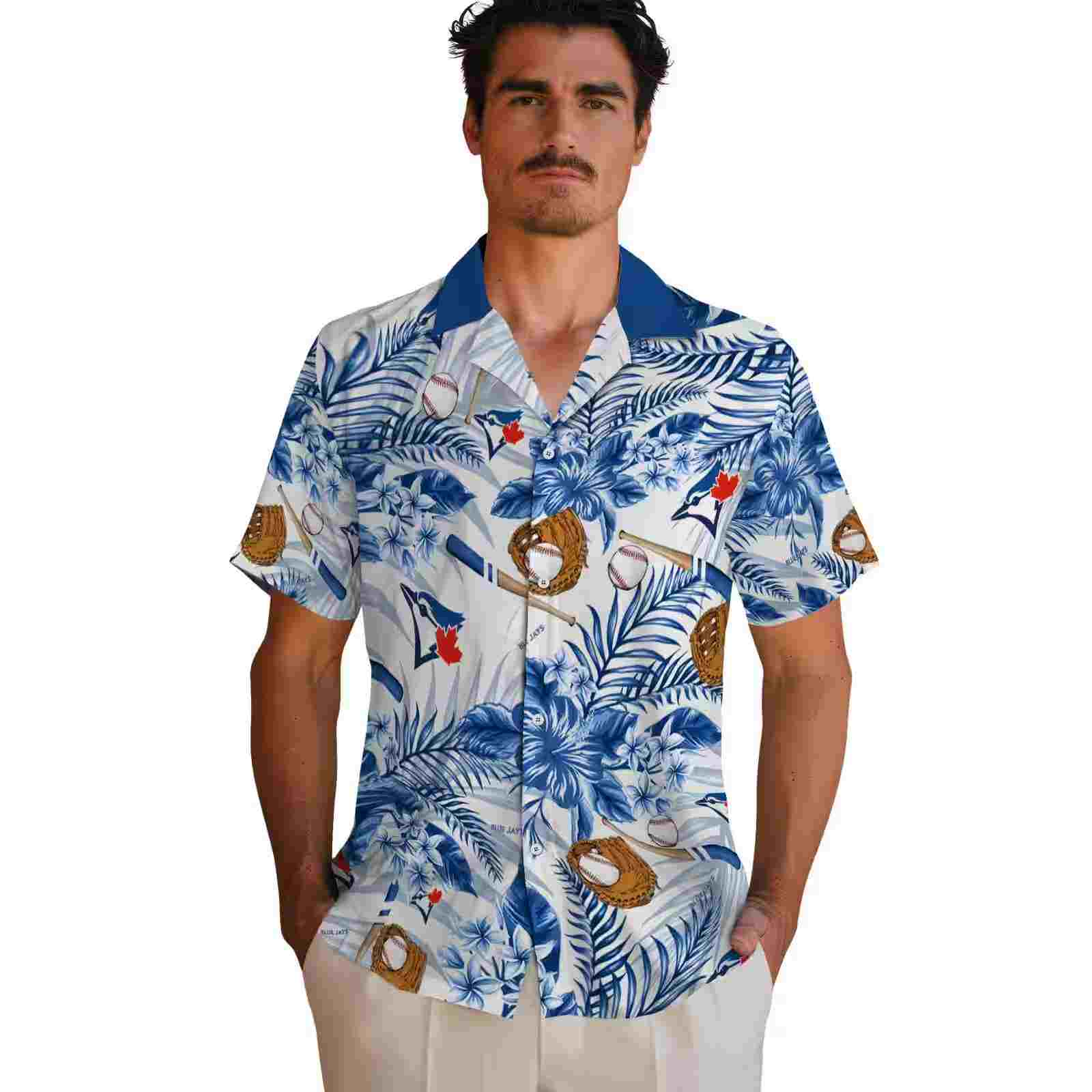 custom toronto blue jays floral baseball blue white hawaiian shirt fashion forward