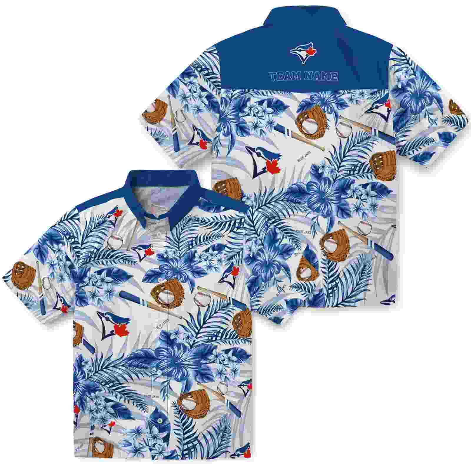 custom toronto blue jays floral baseball blue white hawaiian shirt high quality