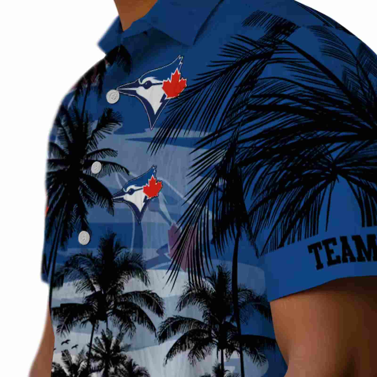 custom toronto blue jays sunset scene blue black hawaiian shirt trendy