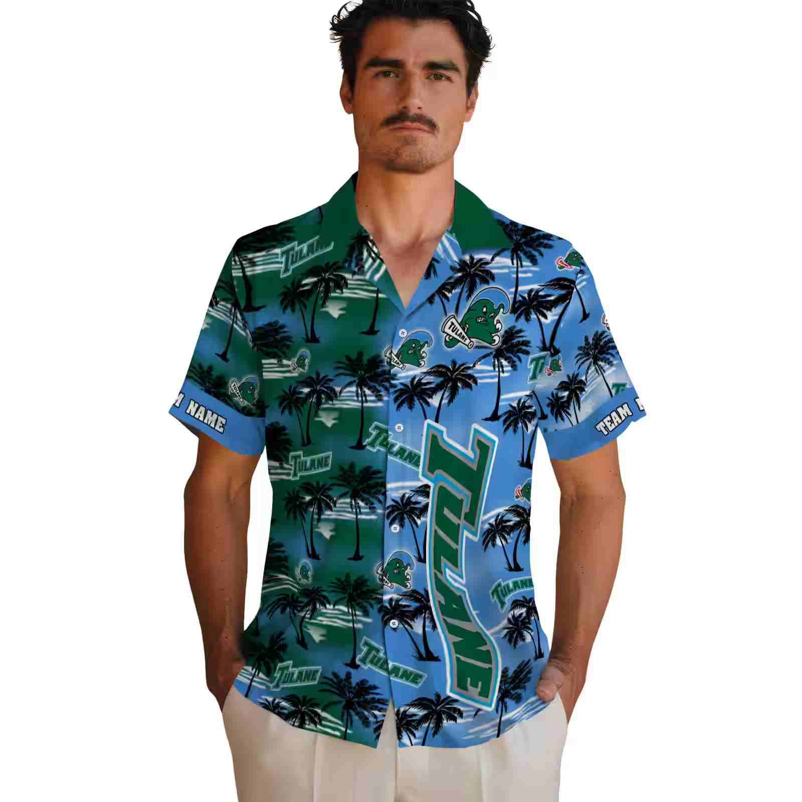 custom tulane green wave palm silhouettes green hawaiian shirt fashion forward