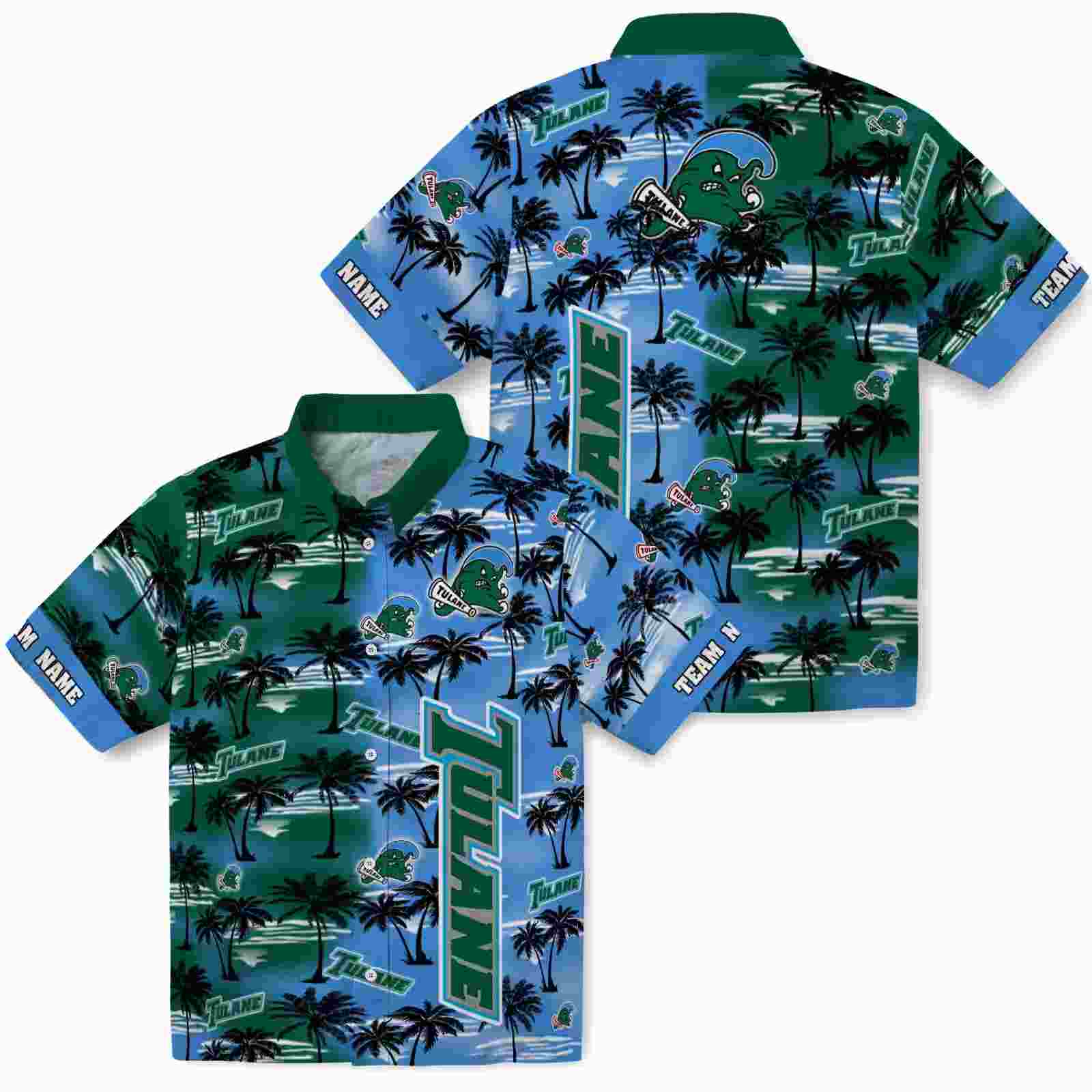 custom tulane green wave palm silhouettes green hawaiian shirt high quality