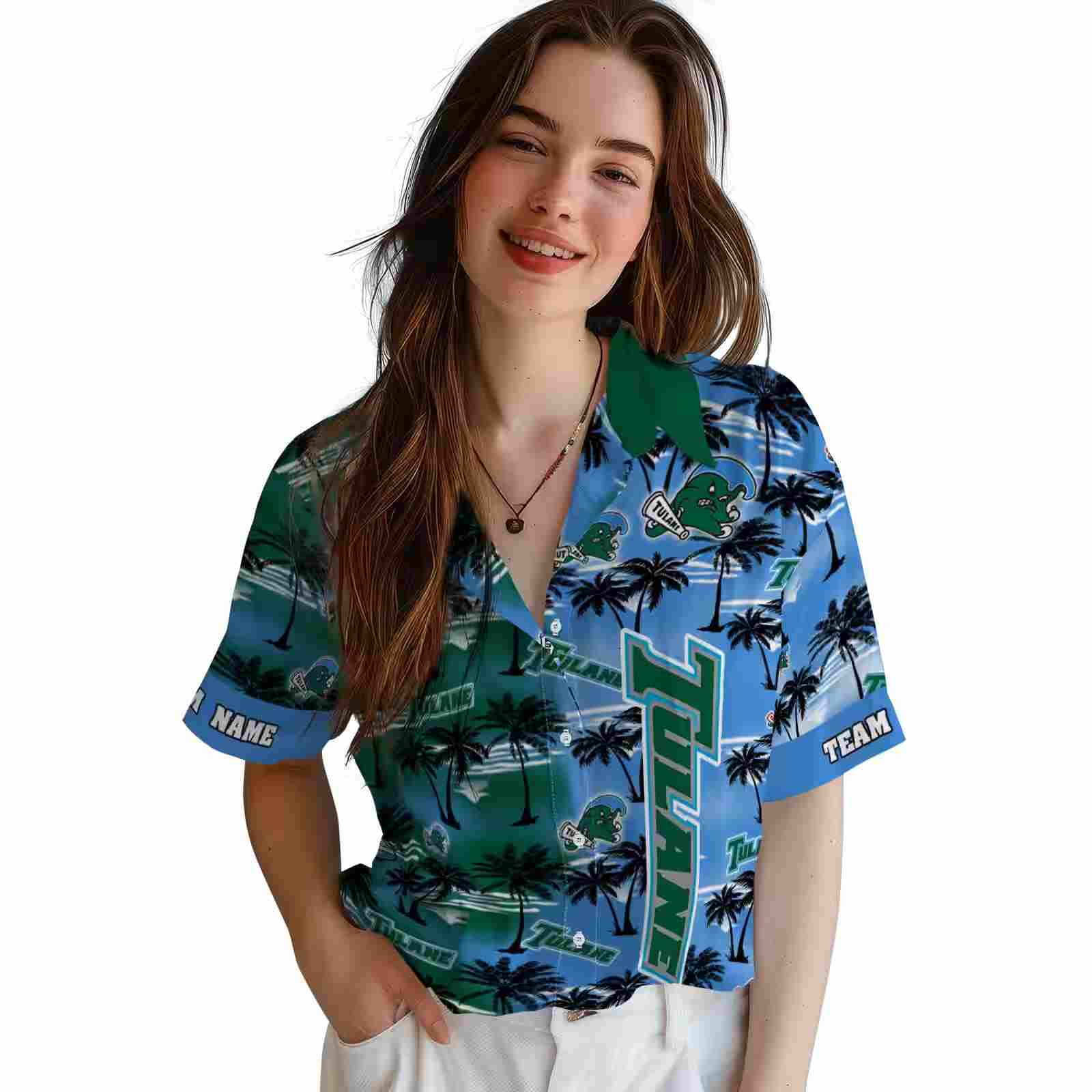 custom tulane green wave palm silhouettes green hawaiian shirt latest model