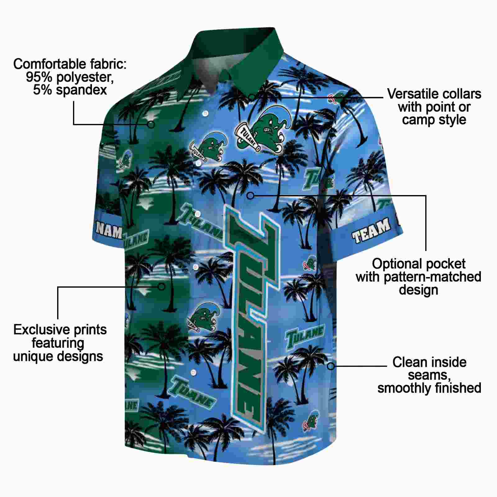 custom tulane green wave palm silhouettes green hawaiian shirt new arrival