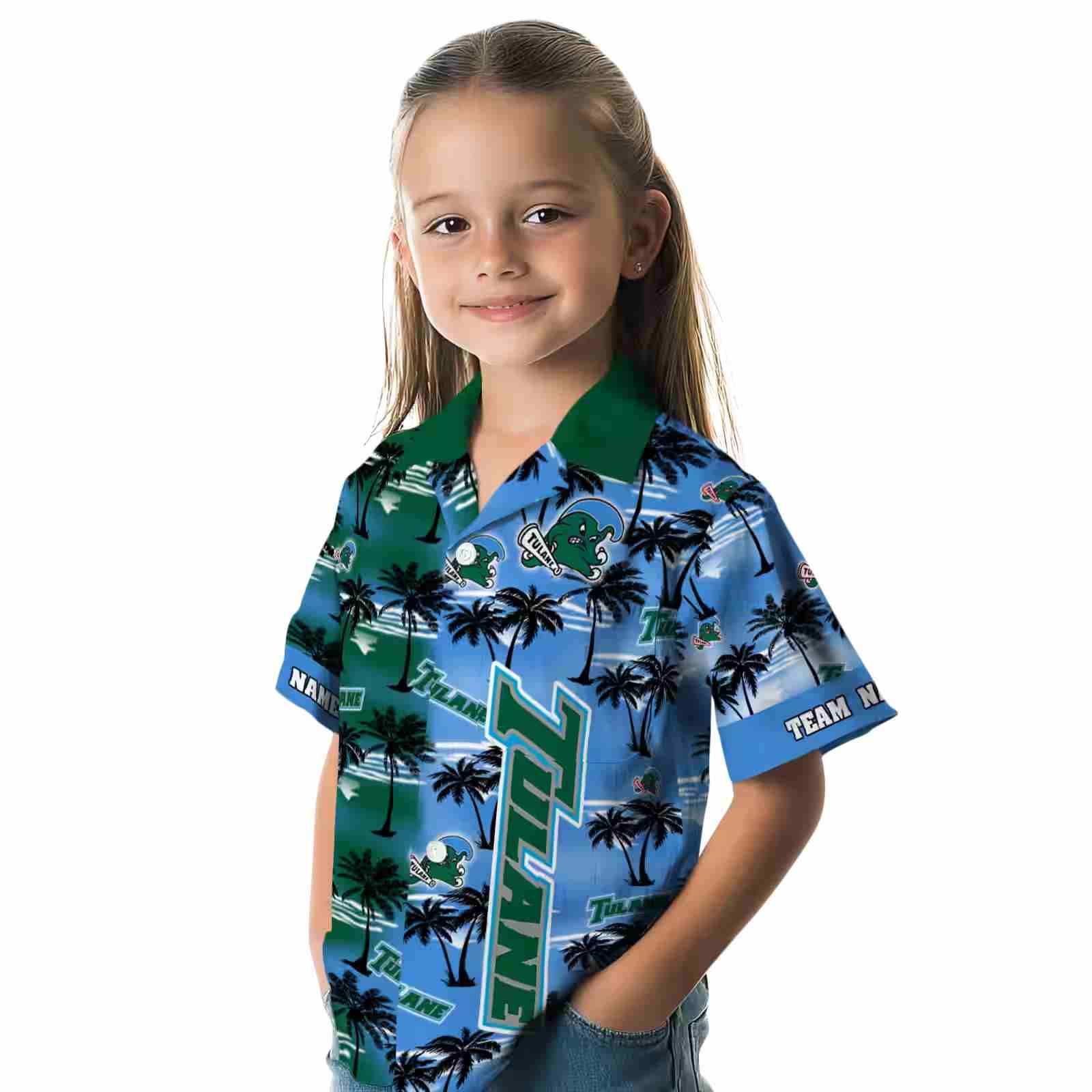 custom tulane green wave palm silhouettes green hawaiian shirt premium grade