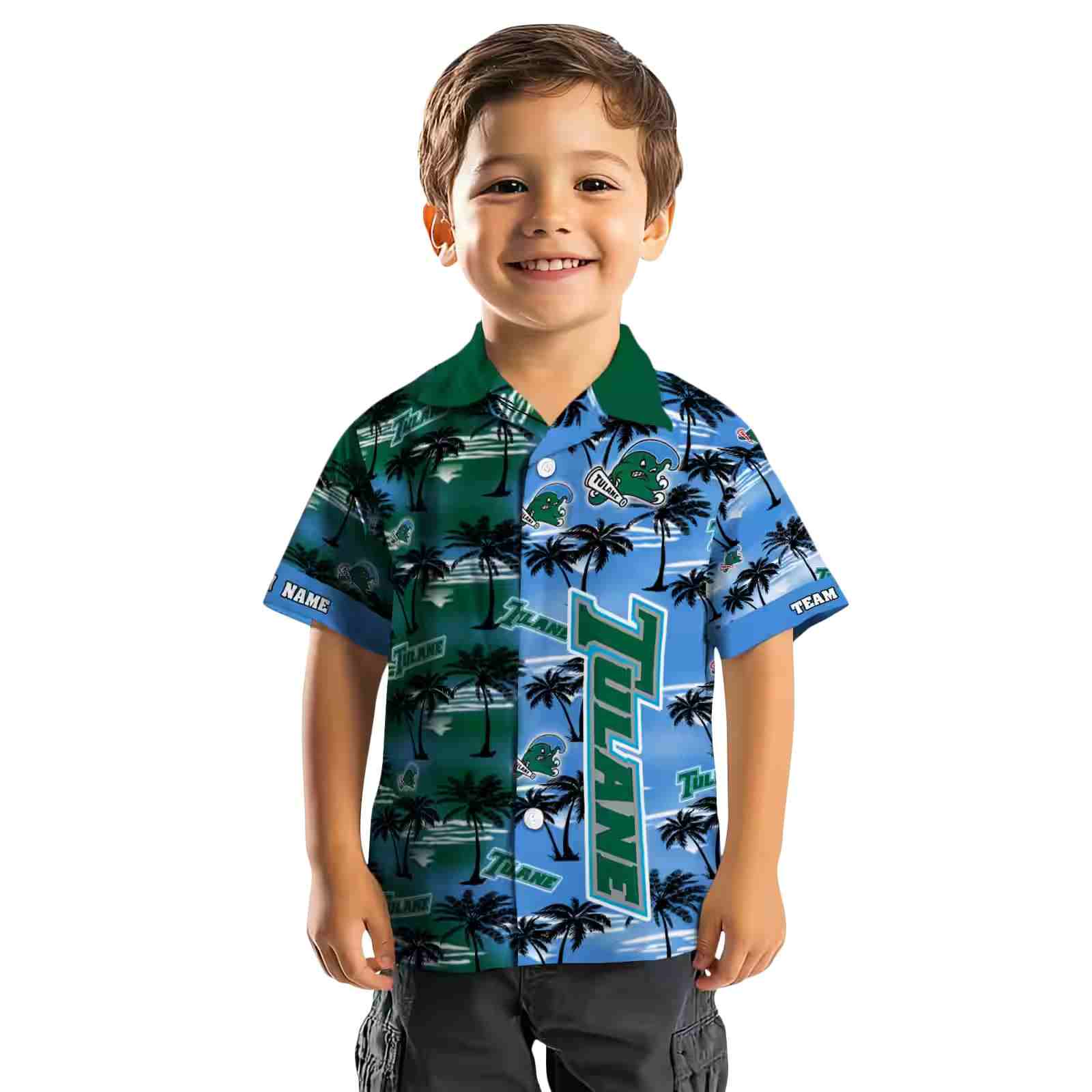 custom tulane green wave palm silhouettes green hawaiian shirt top rated