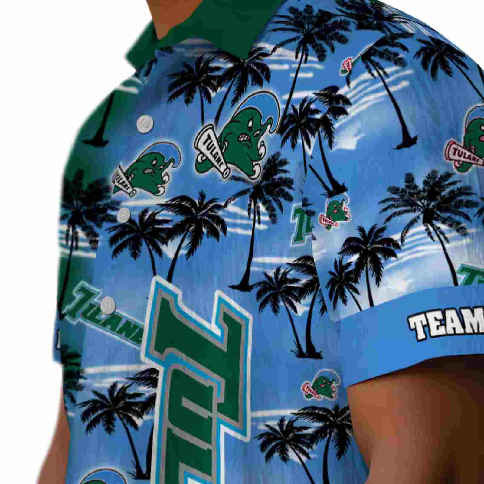 custom tulane green wave palm silhouettes green hawaiian shirt trendy