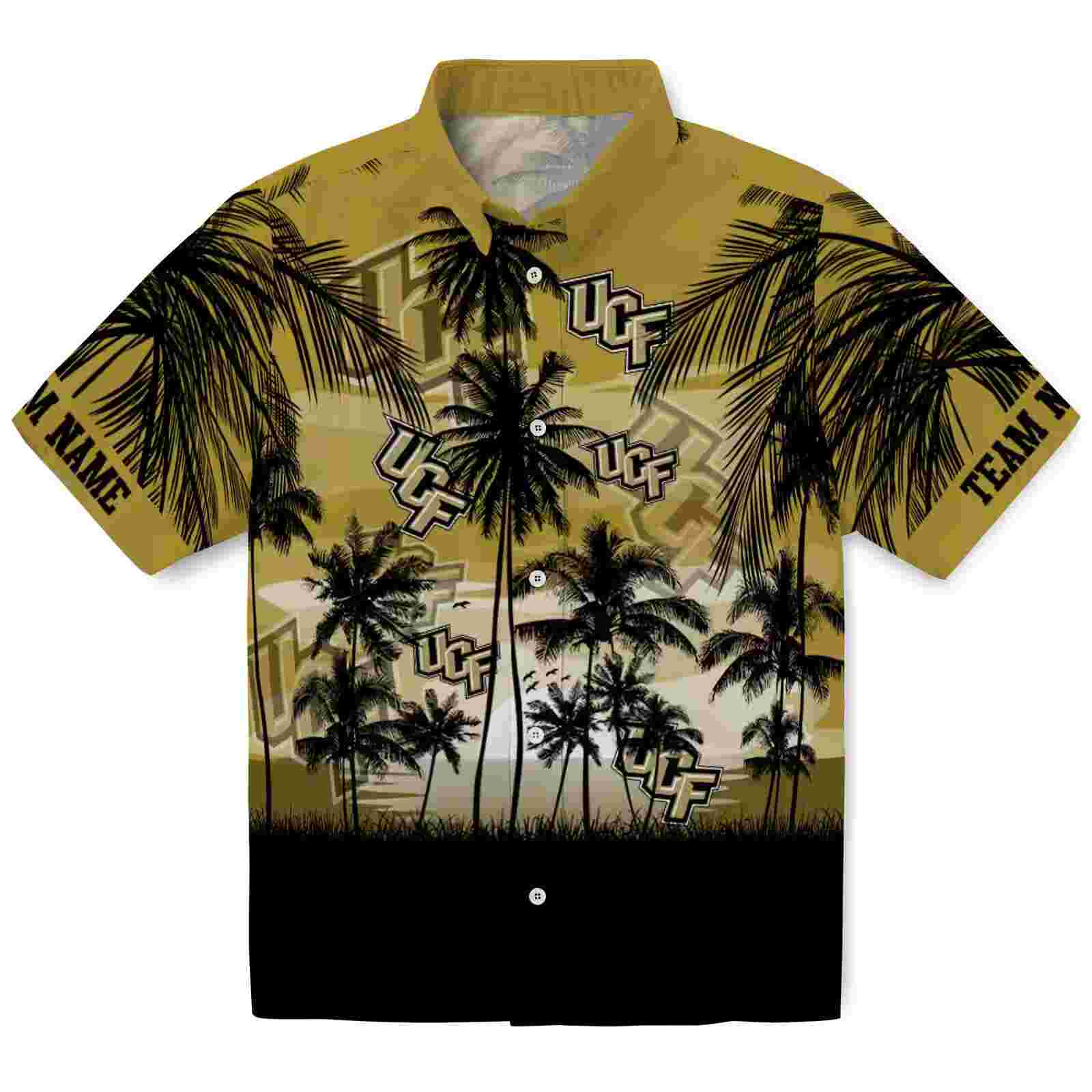 Custom UCF Knights Sunset Scene Gold Black Hawaiian Shirt