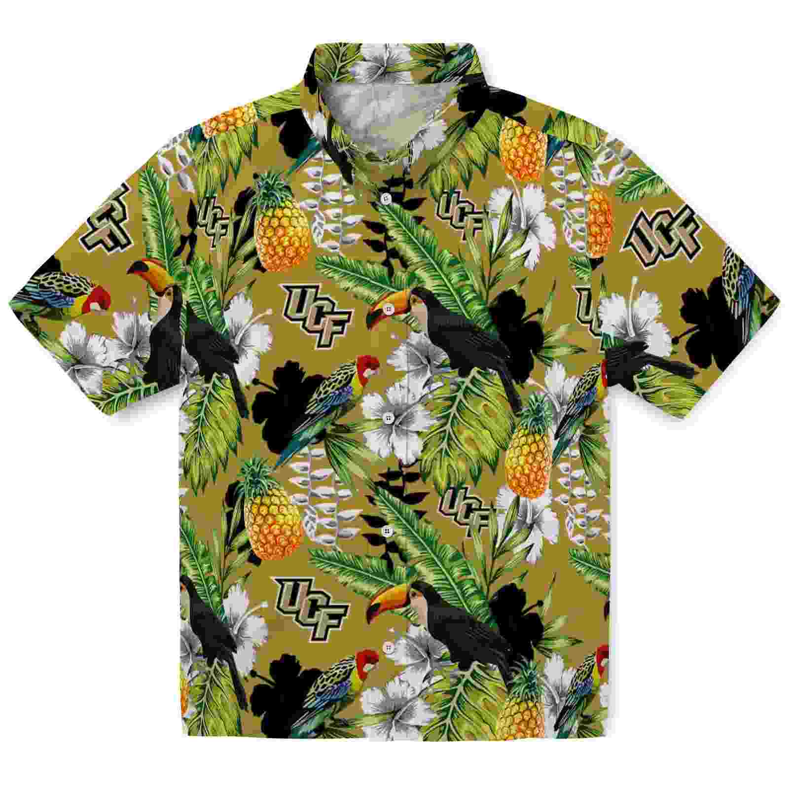 Custom UCF Knights Tropical Toucan Gold Green Hawaiian Shirt