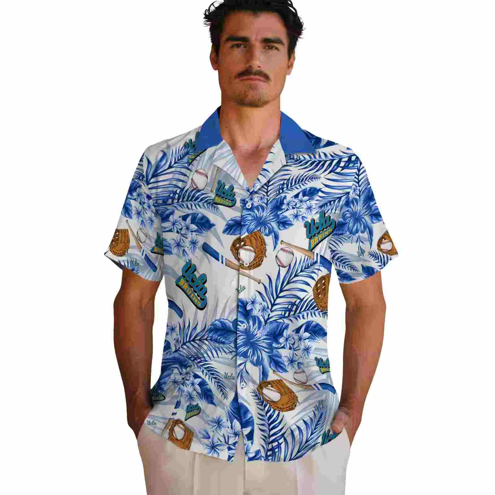 custom ucla bruins floral baseball blue white hawaiian shirt fashion forward