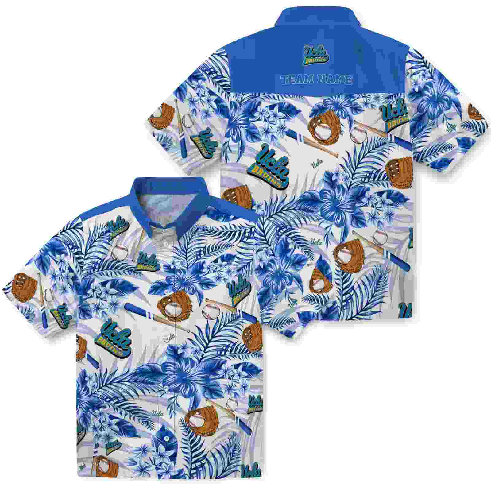 custom ucla bruins floral baseball blue white hawaiian shirt high quality