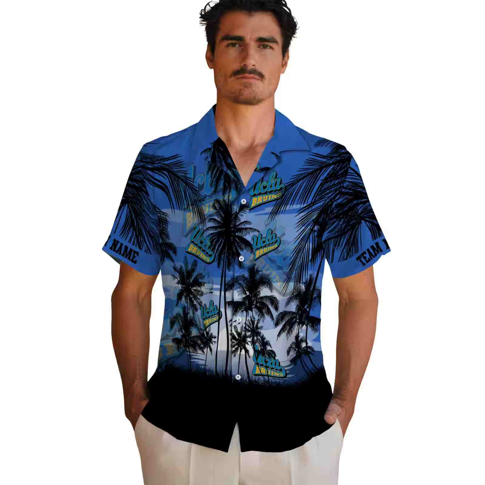 custom ucla bruins sunset scene blue black hawaiian shirt fashion forward