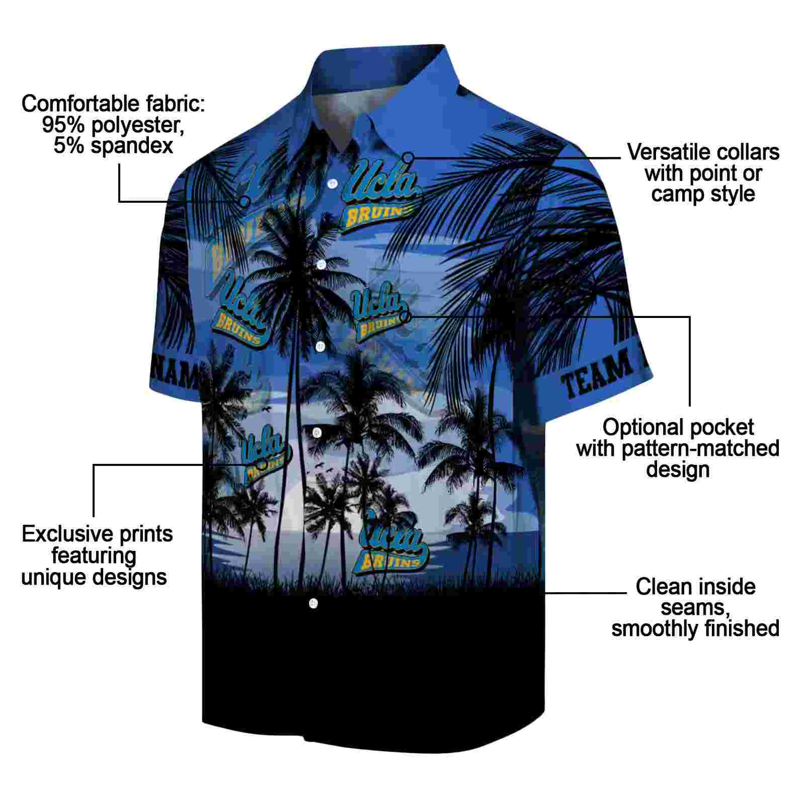 custom ucla bruins sunset scene blue black hawaiian shirt new arrival