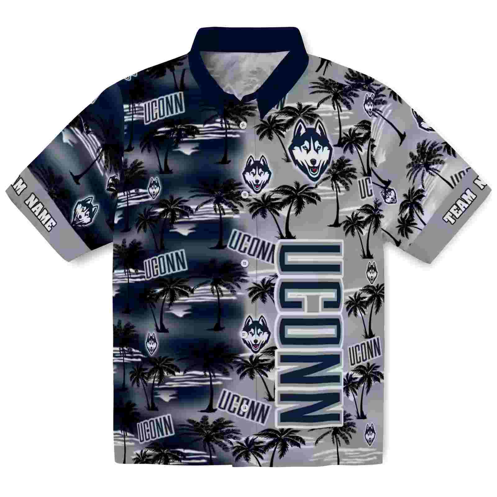 Custom UConn Huskies Palm Silhouettes Blue Hawaiian Shirt