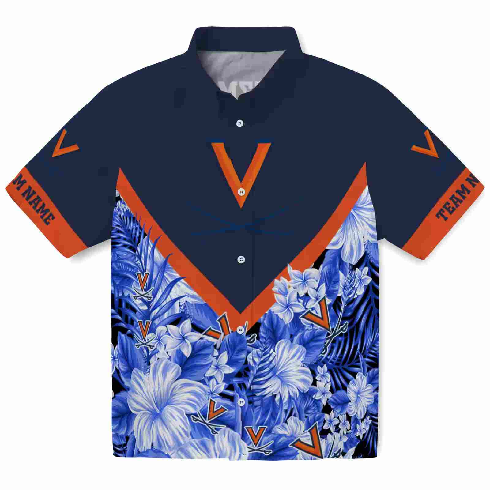 Custom Virginia Cavaliers Floral Chevron Blue Hawaiian Shirt