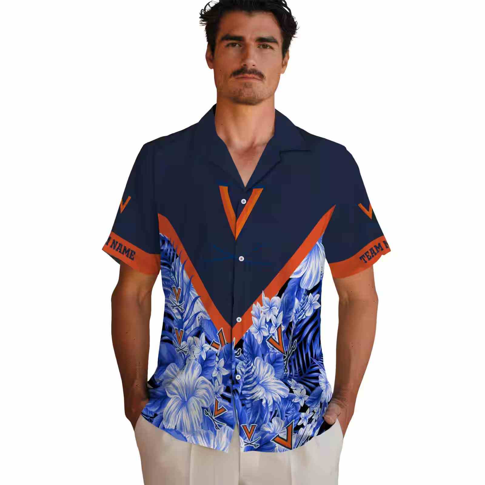 custom virginia cavaliers floral chevron blue hawaiian shirt fashion forward