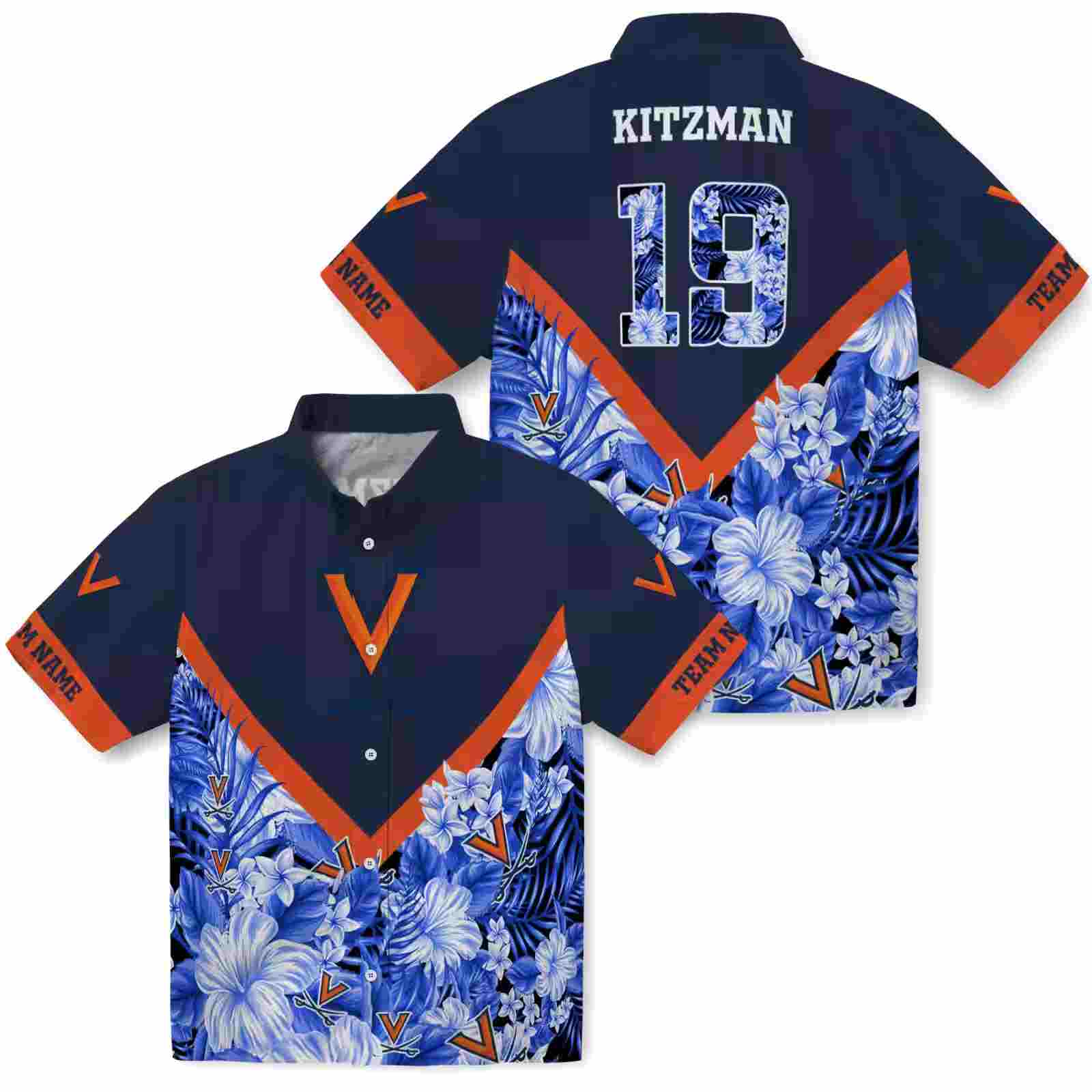 custom virginia cavaliers floral chevron blue hawaiian shirt high quality