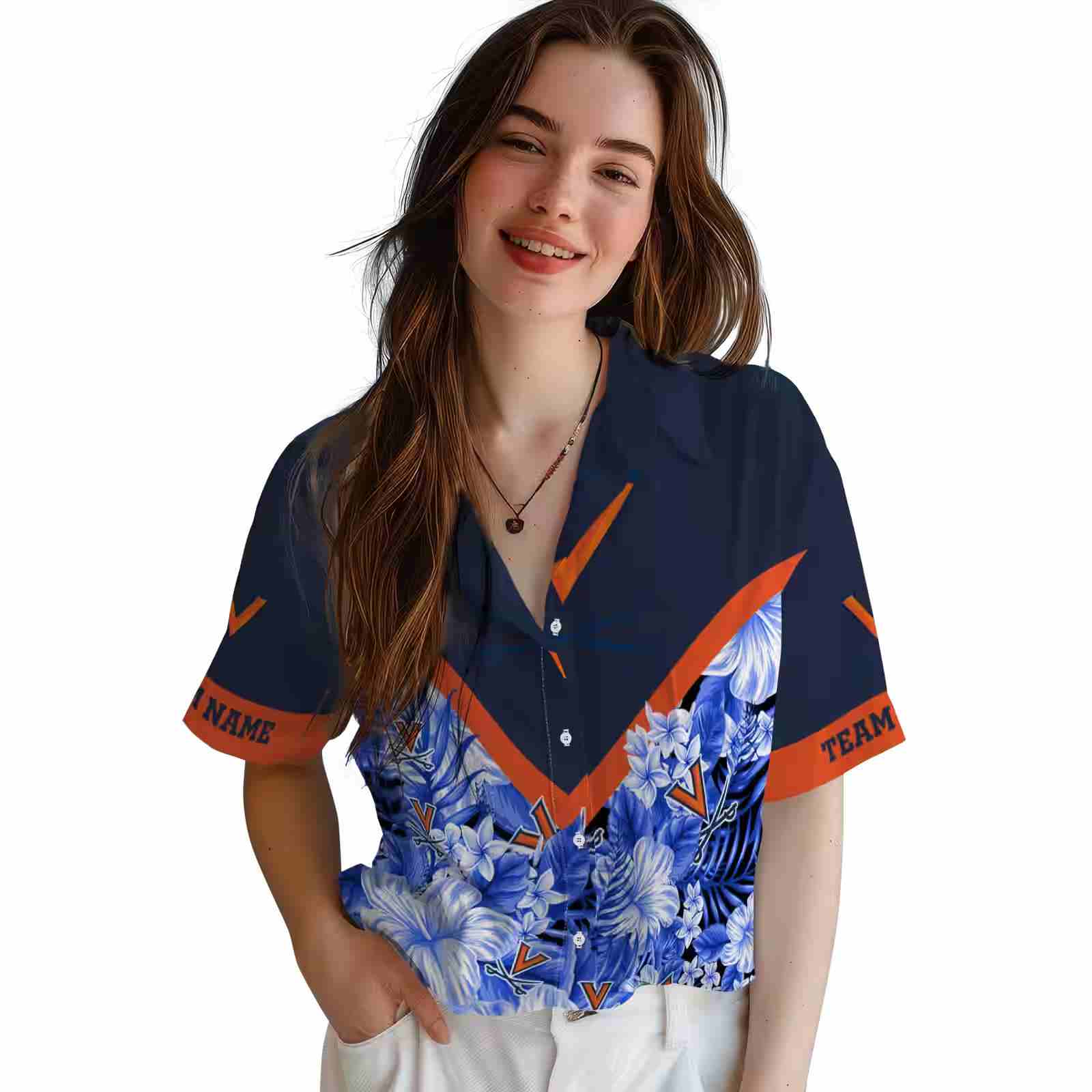 custom virginia cavaliers floral chevron blue hawaiian shirt latest model