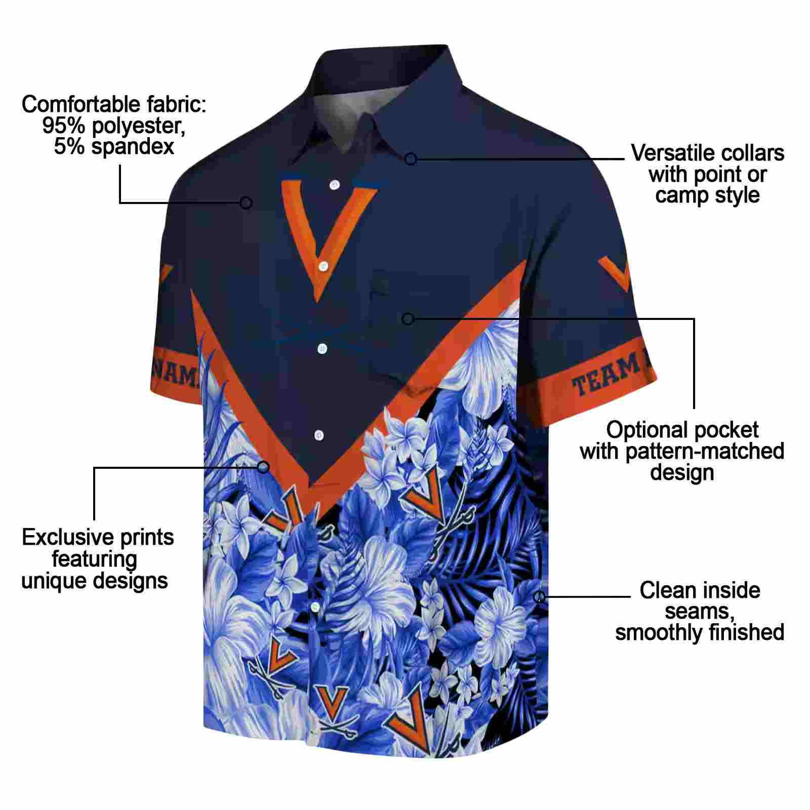 custom virginia cavaliers floral chevron blue hawaiian shirt new arrival