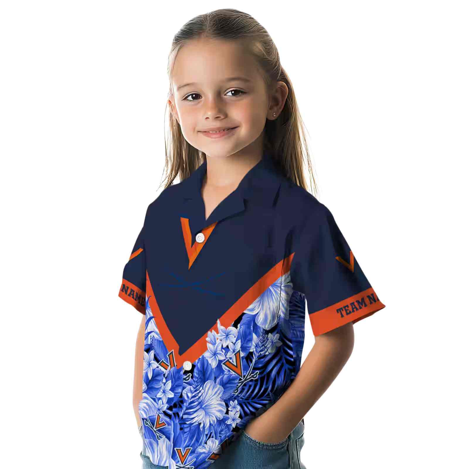 custom virginia cavaliers floral chevron blue hawaiian shirt premium grade