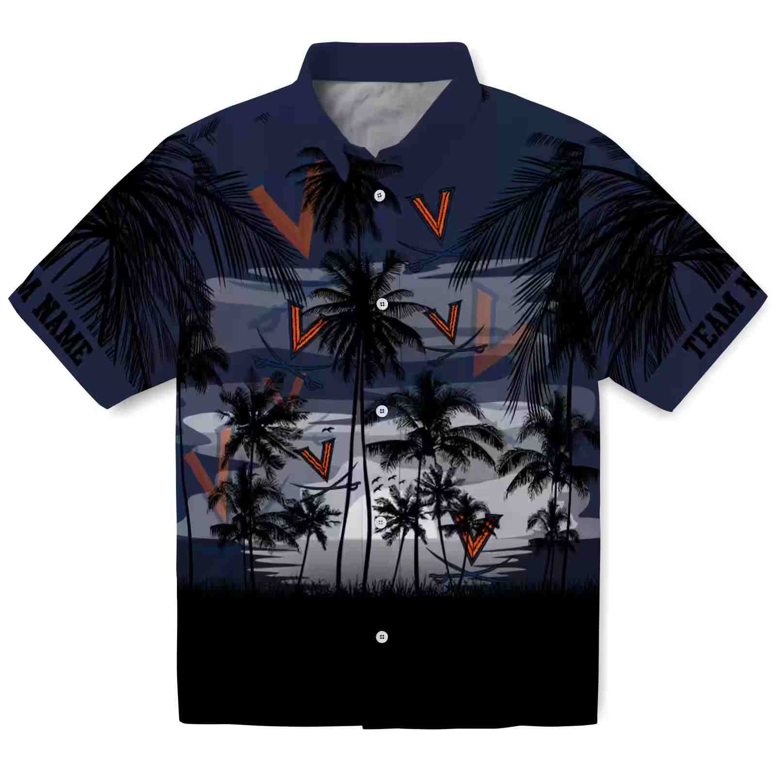 Custom Virginia Cavaliers Sunset Scene Blue Black Hawaiian Shirt